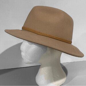 Tan Wool Fedora Hat with Rope Detail, Size 57cm, Classic Casual Style